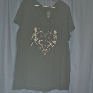 Torrid Black Tee with Skeleton Heart Design